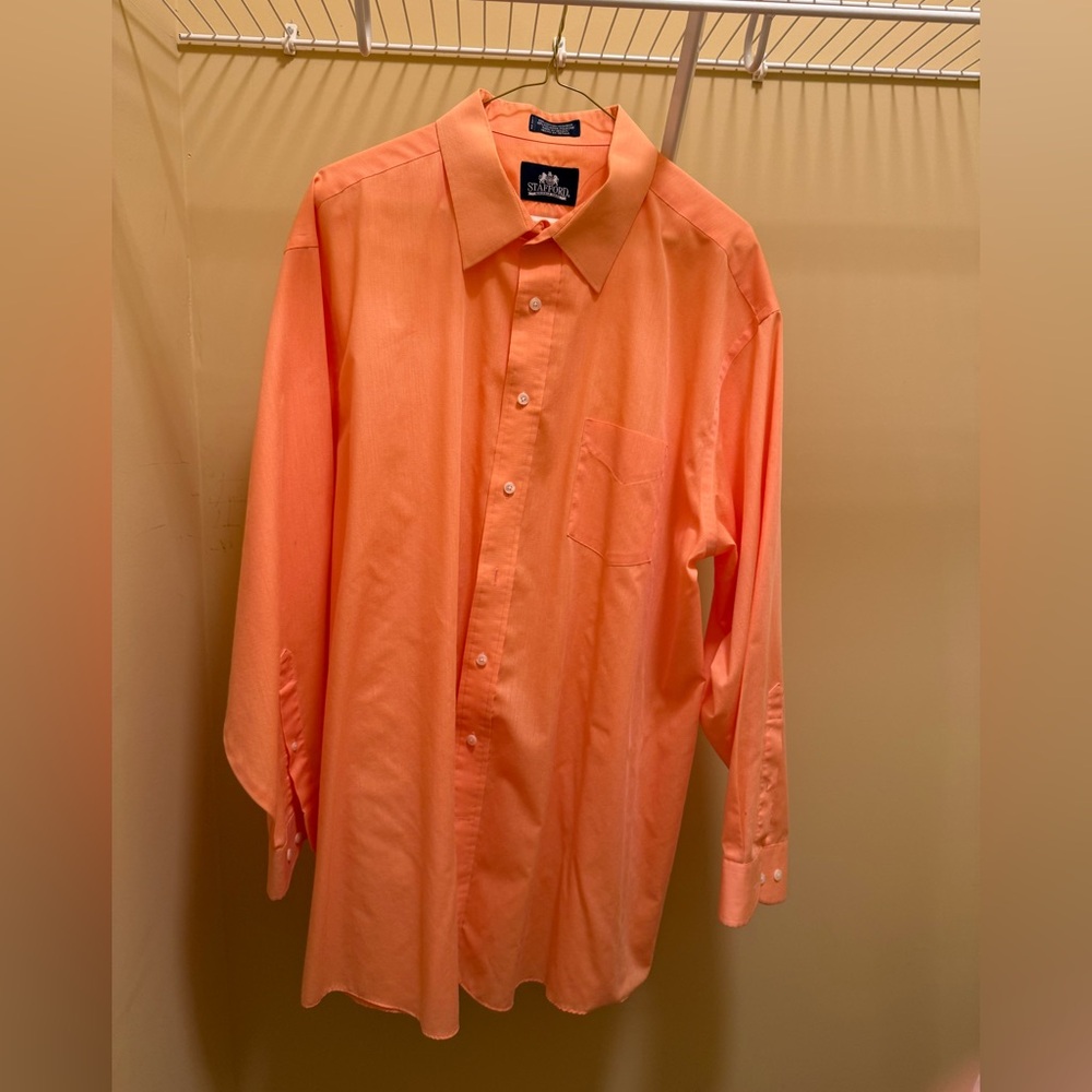 Stafford Men's Vibrant Orange Wrinkle-Free Dress Shirt 18/34-35